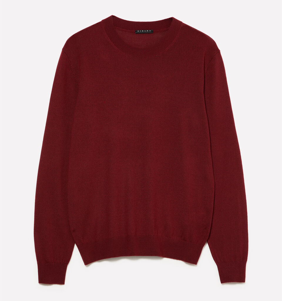 Maglia rosso granato in misto lana - maglie girocollo da uomo - Bordeaux | Sisley image number 1